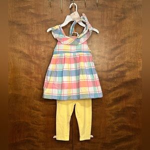 Tommy Bahama Pastel Plaid Ruffle Top & Knit Leggings Set w/ Headband Girls 5 NWT